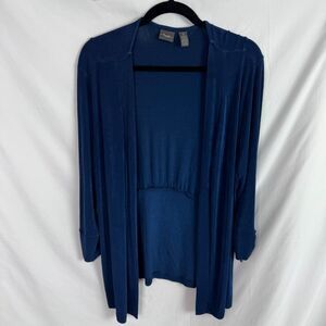 Chicos Travelers Women's Cardigan Top Size 3 XL Navy Blue 3/4 Sleeves